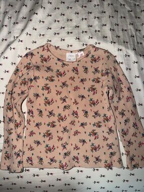 Zara Beige Floral Ribbed Crew Neck Sweater
